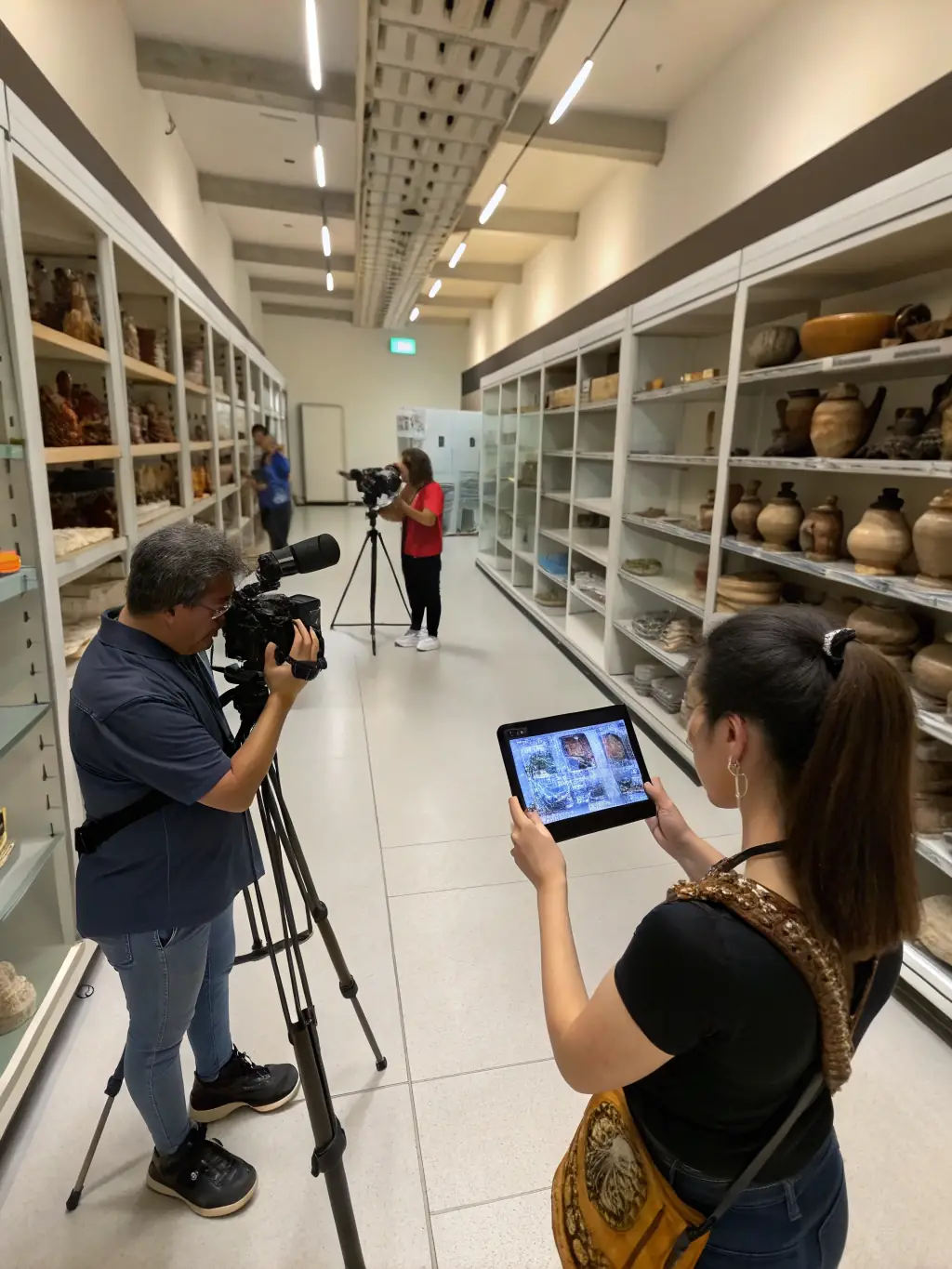 A photo of volunteers working on a project to digitize old Resistance newspapers, ensuring wider access to these historical resources.