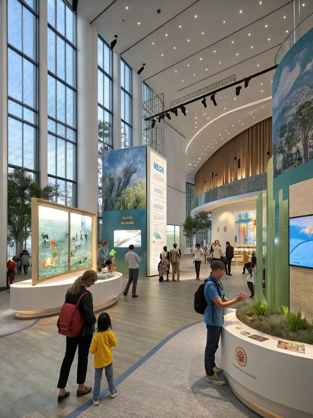 A vibrant image of a temporary exhibition showcasing artifacts and stories from the French Resistance, attracting visitors of all ages.