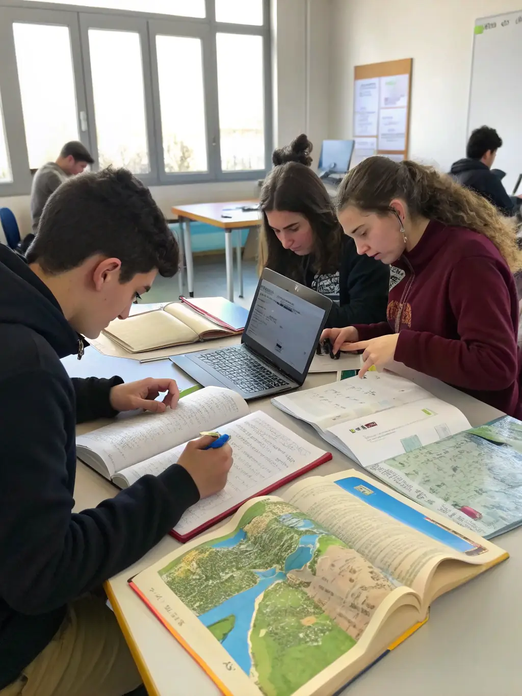 A photo of a group of students listening attentively to a presentation about the French Resistance, delivered by a member of A.N.A.C.R.