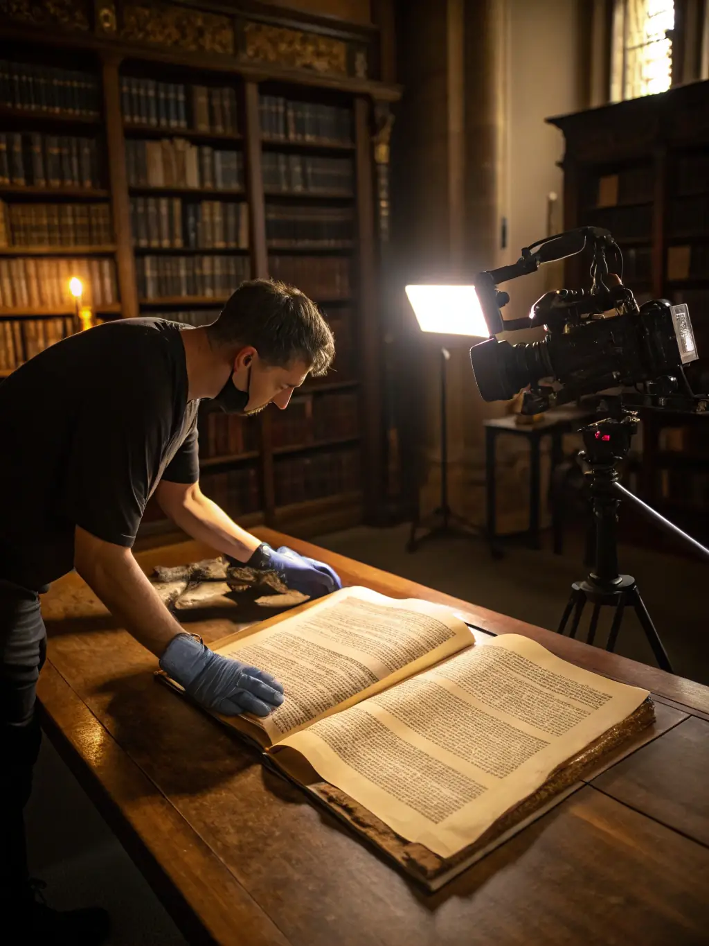 A photograph of volunteers carefully cataloging and preserving historical documents related to the French Resistance in the A.N.A.C.R. archives.